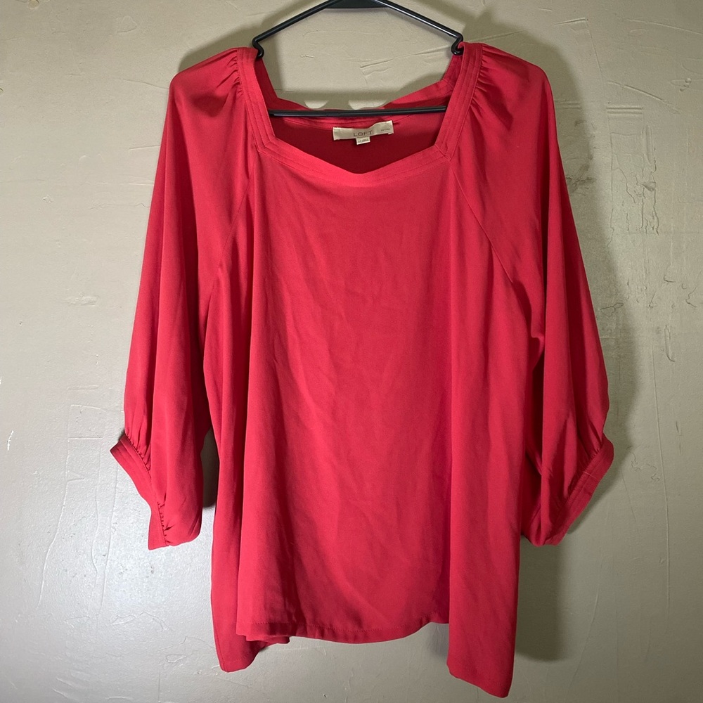 LOFT Vibrant Red 3/4 Sleeve Blouse